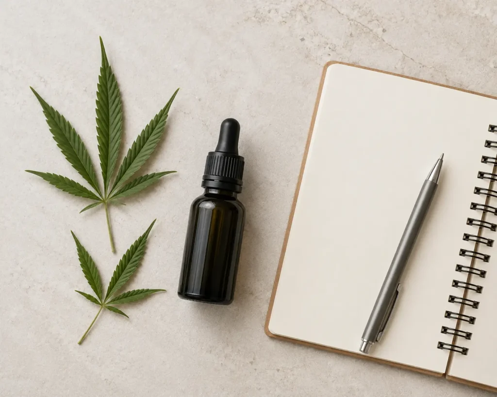CBD olej a poznámkový blok – sledovanie dávkovania pri chronickej bolesti